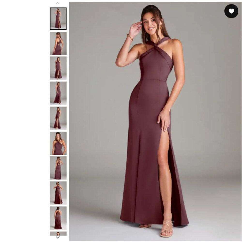 Azazie Rue Bridesmaid Dress Sangria Stretch Satin Maxi (See Video)